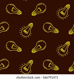 Lamp light bulb hand drawn seamless pattern design. Light bulbs icon. Concept of big ideas inspiration, innovation. Isolated. Vector illustration.  Idea symbol. Vector. sketch. Hand-drawn doodle sign.
