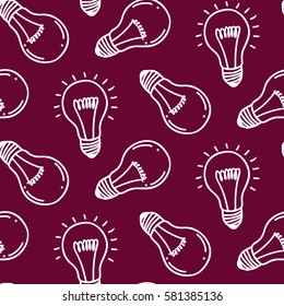 Lamp light bulb hand drawn seamless pattern design. Light bulbs icon. Concept of big ideas inspiration, innovation. Isolated. Vector illustration.  Idea symbol. Vector. sketch. Hand-drawn doodle sign.