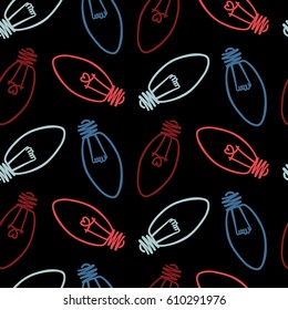 Lamp light bulb hand drawn seamless pattern design. Light bulbs icon. Concept of big ideas inspiration, innovation.  Isolated. Vector illustration.  Idea symbol. Vector. sketch. Hand-drawn doodle