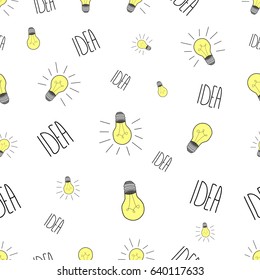 Lamp light bulb hand drawn seamless pattern design. Light bulbs icon. Concept of big ideas inspiration, innovation. Isolated. Vector illustration. Idea symbol. Vector. sketch. Hand-drawn doodle sign.