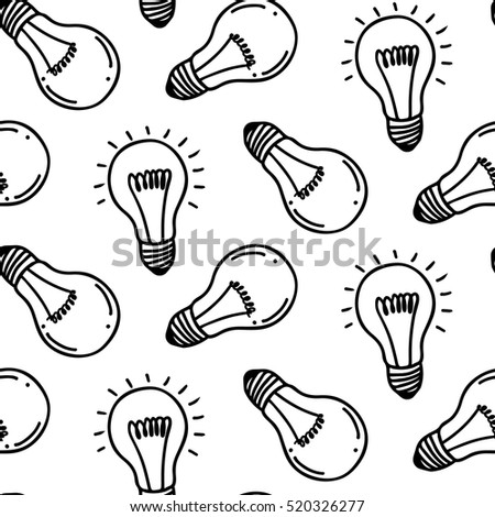 Lamp light bulb hand drawn seamless pattern design. Light bulbs icon. Concept of big ideas inspiration, innovation.  Isolated. Vector illustration.  Idea symbol. Vector. sketch. Hand-drawn doodle sign