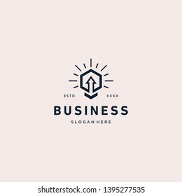 Lamp light bulb up hexagon logo vector illustration