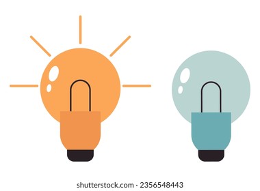 Lamp light bulb on off creative idea concept. Vector flat graphic design illustration