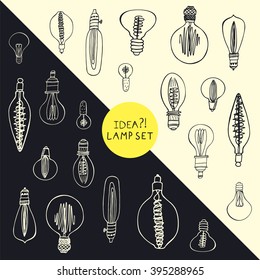 lamp light bulbs hand drawing outline set
