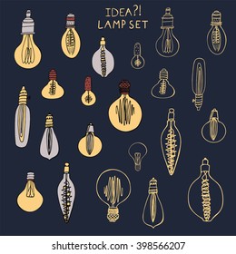 lamp light bulbs hand drawing set