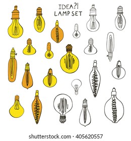 lamp light bulbs hand drawing set