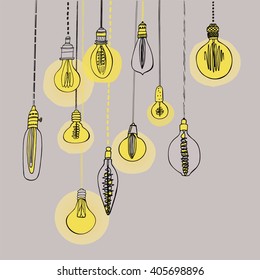 lamp light bulbs hand drawing card