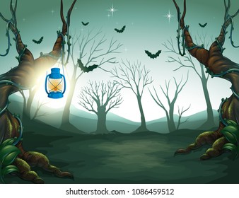 Lamp Light in the Dark Forest illustration