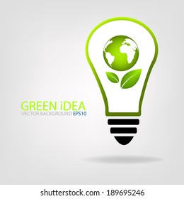 Lamp for light icon for green idea save the world background vector board for text and message modern website design