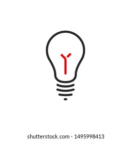 lamp light idea outline flat icon. Single high quality outline logo symbol for web design or mobile app. Thin line lamp light think logo. Black and red idea icon pictogram isolated on white background