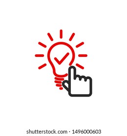 lamp light idea outline flat icon. Single high quality outline logo symbol for web design or mobile app. Thin line lamp light think logo. Black and red idea icon pictogram isolated on white background