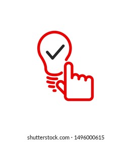 lamp light idea outline flat icon. Single high quality outline logo symbol for web design or mobile app. Thin line lamp light think logo. Black and red idea icon pictogram isolated on white background
