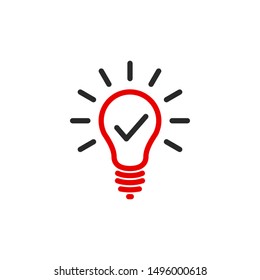 lamp light idea outline flat icon. Single high quality outline logo symbol for web design or mobile app. Thin line lamp light think logo. Black and red idea icon pictogram isolated on white background