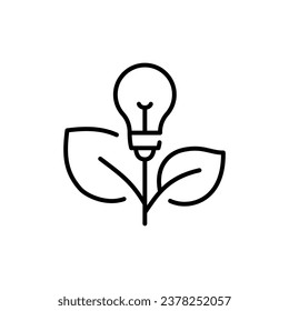 Lamp (lightbulb, bulb, led) plant  two leaves outline icon. Saving electric power. Sustainable ecological energy. Simple vector line sign for web and mobile app.