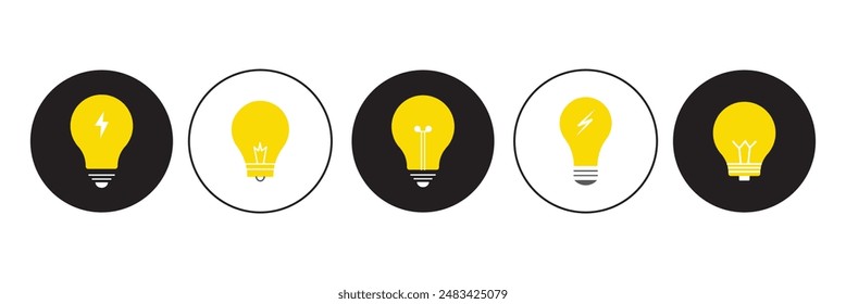 Lamp with lightning icon vector. Light bulb and thunderbolt sign symbol silhouette. Fast or quick idea lamp icon flat