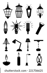 Lamp lights icons set