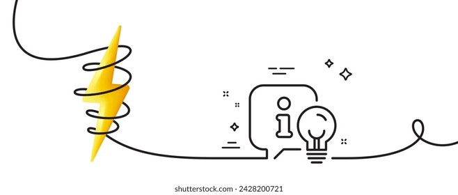 Lampenlinien-Symbol. Durchgehend eine Zeile mit Curl. Idea Glühbirne Zeichen. Innenbeleuchtungs-Symbol. Einfache Umrissleiste der Lampe. Schleifenkurve mit Energie. Vektor
