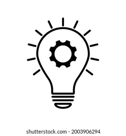 Lamp line icon with gear mechanism. Idea icon symbol.Lightbulb ,led light.Innovation concept icon.