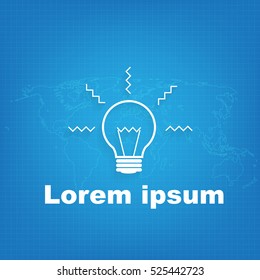 Lamp line icon logo on blue background. Vector illustration.