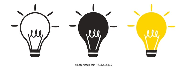 Lamp line icon set. Idea lamp icon collection. Flat style - stock vector.
