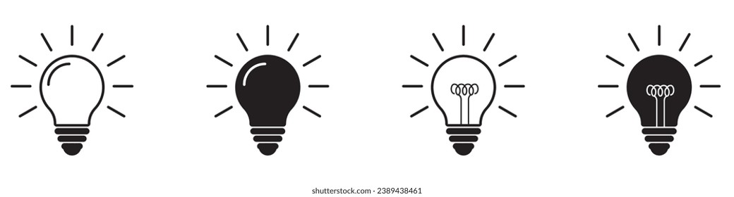 Lamp line icon set. Idea lamp icon collection. Flat style - stock vector.