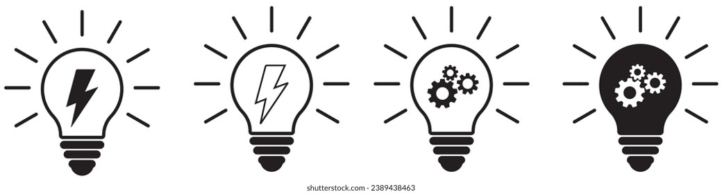 Lamp line icon set. Idea lamp icon collection. Flat style - stock vector.