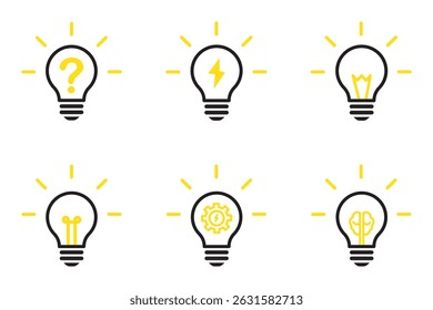 Lamp line icon set. Light bulb icon vector. Editable stock idea symbol. Black linear lamps icons with different design types vector icon set.