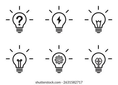 Conjunto de iconos de línea de lámpara. Icono de bombilla Vector. Símbolo de idea de stock editable. Iconos de lámparas lineales negras con diferentes tipos de diseño conjunto de iconos de Vector.