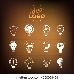  Lamp line icon. Vector illustration brainstorm logo set. Incandescent glowing. Bulb daylight.