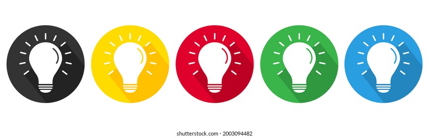 Conjunto de vectores de icono de la línea de la lámpara. Símbolo de icono de idea,solución,innovación.Bombilla de luz .Luz de electricidad.Botones web de vectores rojos, azules, verdes, amarillos y grises.
