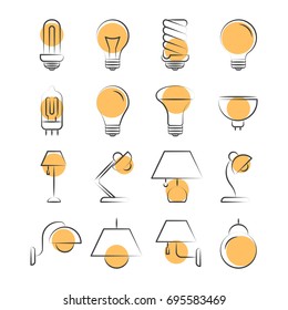 Lamp line icons set isolated on white. Furniture lamp graphic, vector illustration