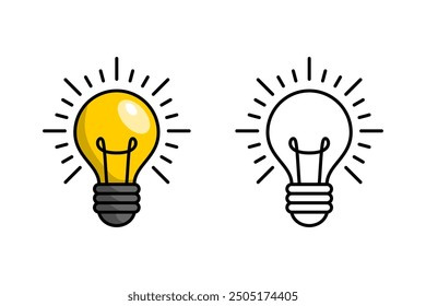 Línea de lámpara o icono de bombilla de luz editable stroke Estilo plano Ilustración vectorial aislada sobre fondo blanco. Símbolo de energía y pensamiento. Idea creativa y concepto de inspiración.