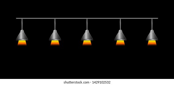 Lamp in loft style on the black background, creative design for banner, poster, flyer, postcard. Vector isolated illustration