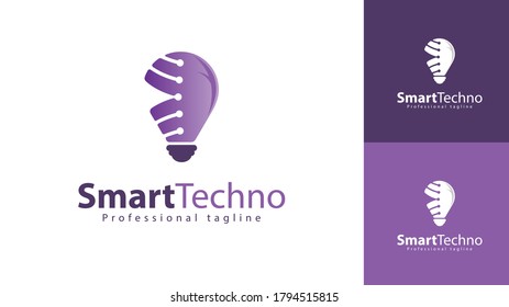 The lamp logo design combined the technology circuit concept. vector