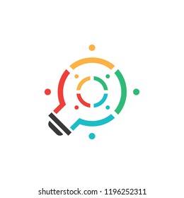Lamp logo illustration. Logotype creative idea. Light bulb vector for design agency, idea, sensation, art studio. Trendy Flat style for graphic design, Web site, UI. EPS10. - Vector illustration