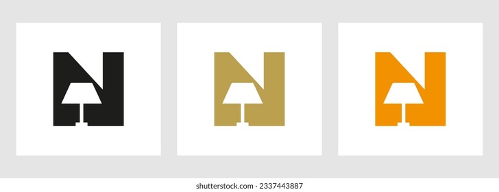 Lamp Logo On Letter N. Lamp Symbol Vector Template