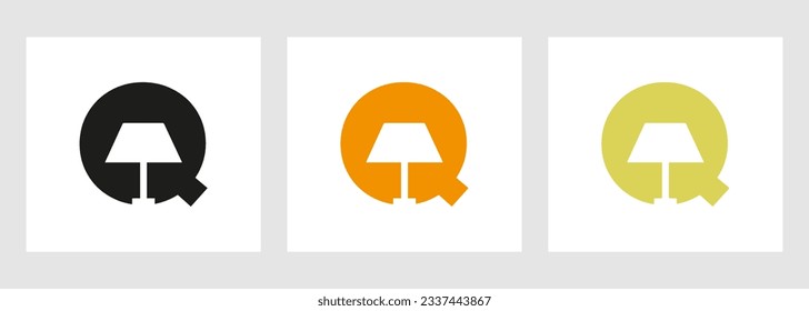 Lamp Logo On Letter Q. Lamp Symbol Vector Template