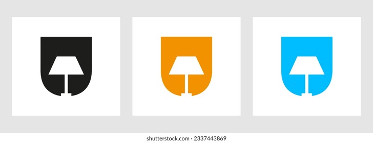 Lamp Logo On Letter U. Lamp Symbol Vector Template