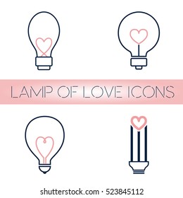 Lamp of love pink and blue icons. Thin line style. May to use in valentine card, poster or packing.