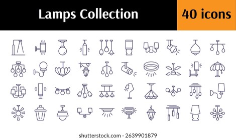 Lamp, Luster, Light Bulb Line Icon Pack. Minimalistic Linear Pictogram for Web and Graphic Design, Apps, Banners, Social Network and Cards