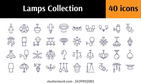 Lamp, Luster, Light Bulb Line Icon Bundle. Minimalistic Linear Pictogram for Web and Graphic Design, Apps, Banners, Social Network and Cards