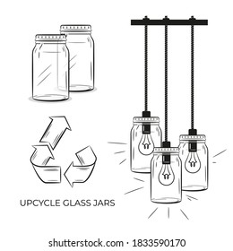 A Lamp Made Of Empty Glass Jars. Upcycle Glass Jars.  Vector Isolated On A White Background.