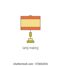 Lamp making vector thin line icon. Handmade decorated table lamp. Isolated symbol. Logo template, element for business card or workshop announcement. Simple mono linear modern design.