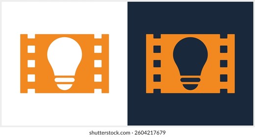lamp with  Media icon logo design, film icon logo design, media film vector logo design