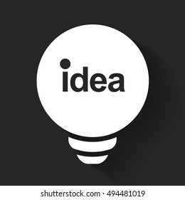 Lamp on black background. Idea bulb concept. B&W consept. Light bulb icon, vector illustration of idea concept. Idea word and white light bulb. Idea shining symbol. Sign of idea for web presentation