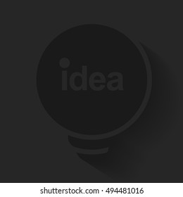Lamp on black background. No Idea concept. B&W consept. Light bulb icon, vector illustration of idea concept. Idea word in turned off light bulb. Idea shining symbol. Sign of idea for web presentation