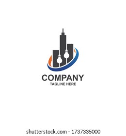 lamp on building logo design vector template