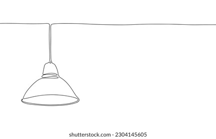 Lamp on ceiling as one line drawing banner. Continuous hand drawn minimalist minimalism design isolated on white background vector illustration.