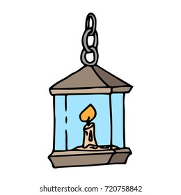 Lamp on the chain. Vector illustration lamp with a candle. Hand drawn candle.