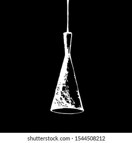 Lamp on chalkboard interior hand drawn doodle illustration. White icon isolated on black background. 